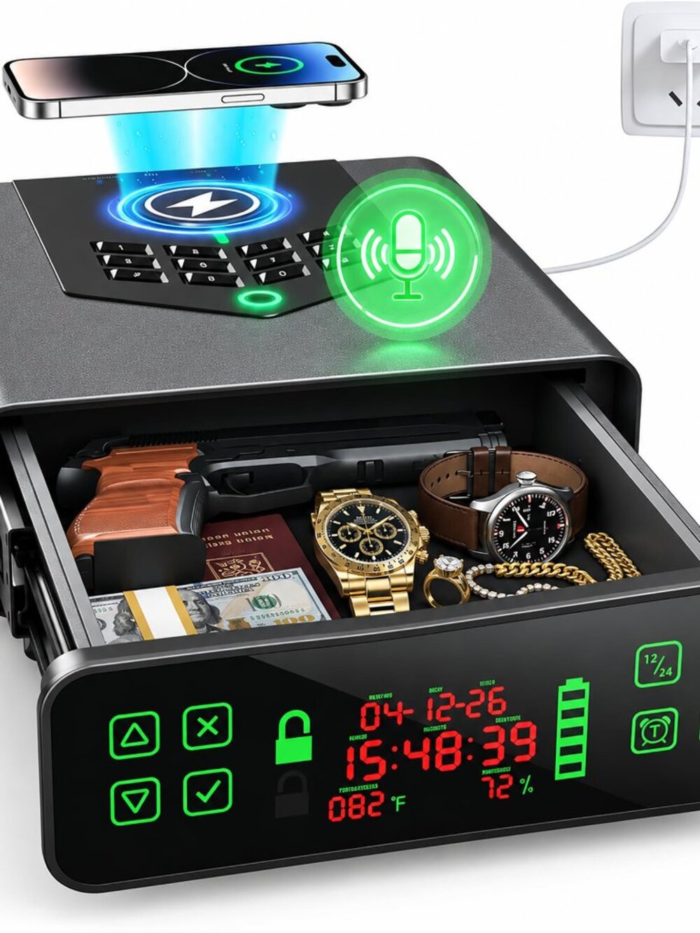 NEW Biometric Smart Gun Safe with Wireless Charging 6-Way Quick Access Digital